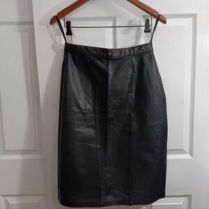 VTG Evan Davies Genuine Cow Leather Skirt Size 10 Retro Pencil Cut Chic